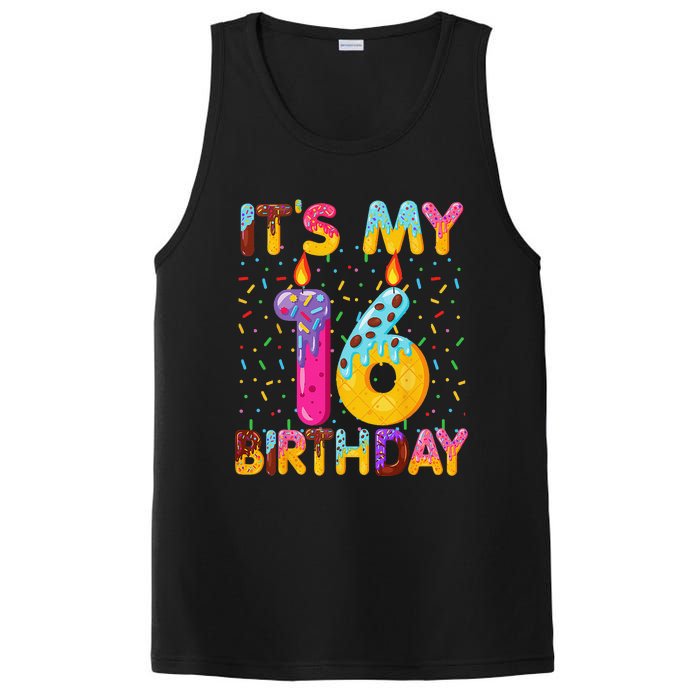 It's My 16th Birthday Sweet Donut 16 Years Old Funny Gift PosiCharge Competitor Tank