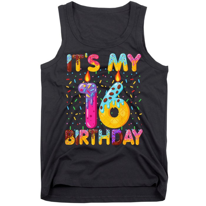 It's My 16th Birthday Sweet Donut 16 Years Old Funny Gift Tank Top