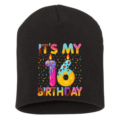 It's My 16th Birthday Sweet Donut 16 Years Old Funny Gift Short Acrylic Beanie