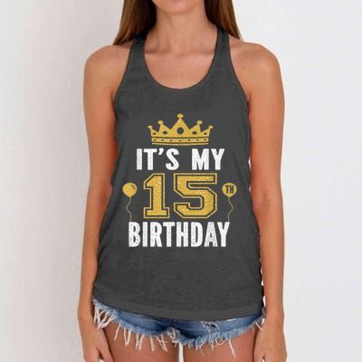 It's My 15th Birthday Present Gift 15 Years Old Boy And Girl Women's Knotted Racerback Tank