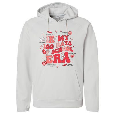 In My 100 Days Of School Era Retro Groovy 100th Day Teachers Performance Fleece Hoodie