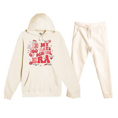 In My 100 Days Of School Era Retro Groovy 100th Day Teachers Premium Hooded Sweatsuit Set