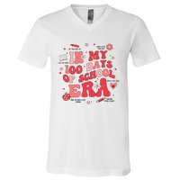 In My 100 Days Of School Era Retro Groovy 100th Day Teachers V-Neck T-Shirt