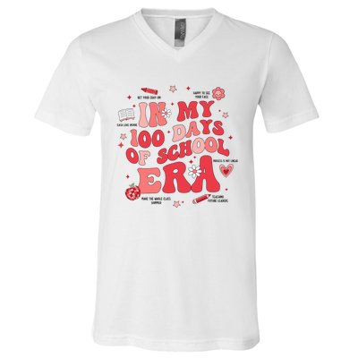 In My 100 Days Of School Era Retro Groovy 100th Day Teachers V-Neck T-Shirt