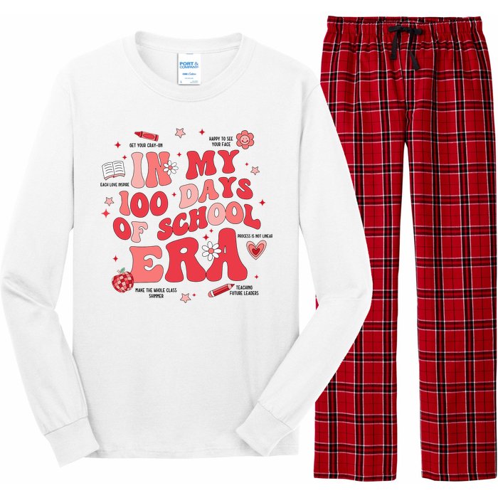 In My 100 Days Of School Era Retro Groovy 100th Day Teachers Long Sleeve Pajama Set