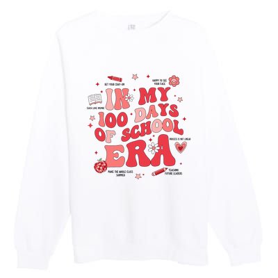 In My 100 Days Of School Era Retro Groovy 100th Day Teachers Premium Crewneck Sweatshirt