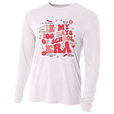 In My 100 Days Of School Era Retro Groovy 100th Day Teachers Cooling Performance Long Sleeve Crew