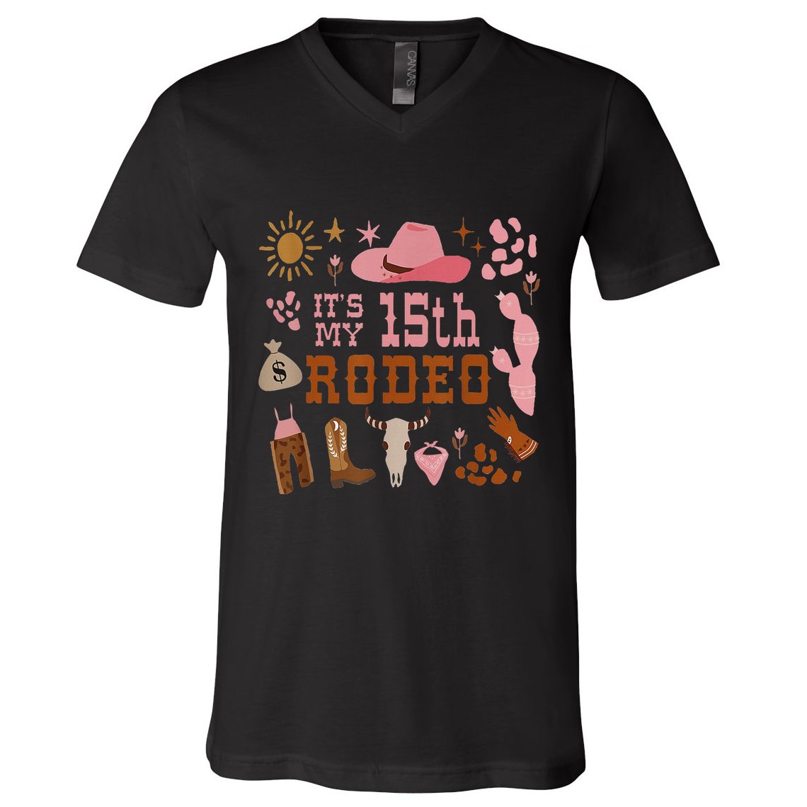 ItS My 15 Year Old 15th Birthday Rodeo Cowgirl V-Neck T-Shirt