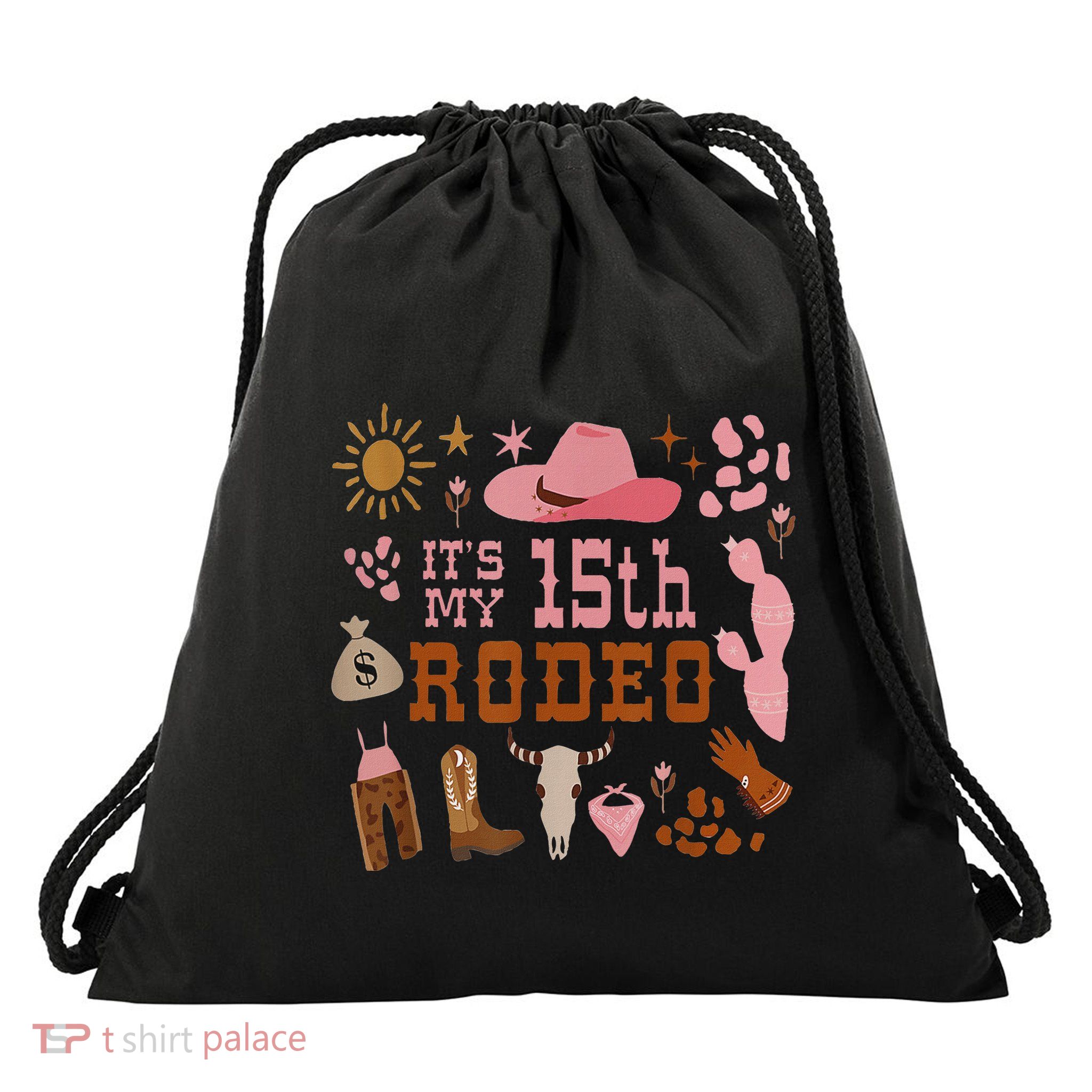 ItS My 15 Year Old 15th Birthday Rodeo Cowgirl Drawstring Bag