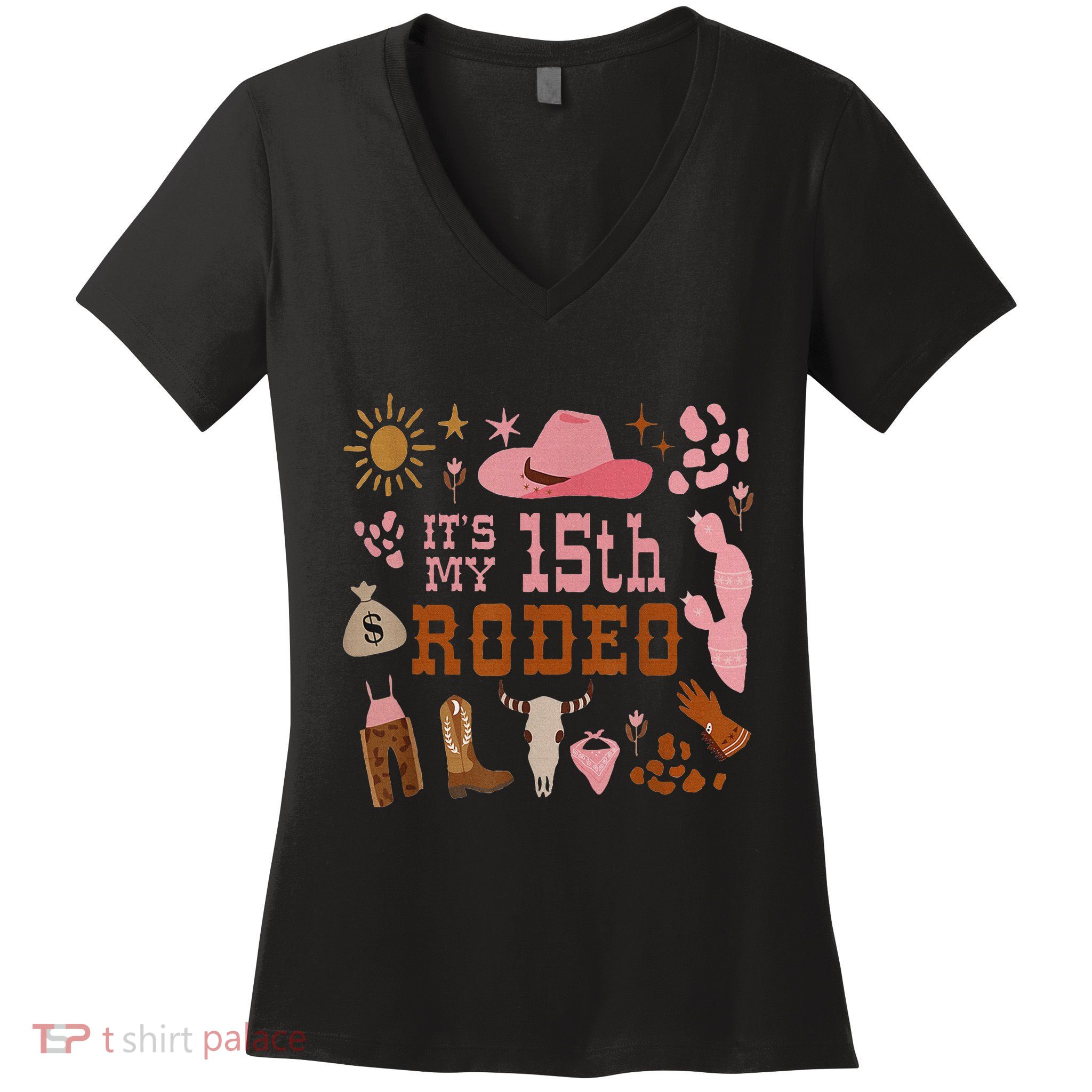 ItS My 15 Year Old 15th Birthday Rodeo Cowgirl Women's V-Neck T-Shirt