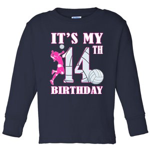 ItS My 14th Birthday Girl Volleyball Theme 14 Year Old Toddler Long Sleeve Shirt