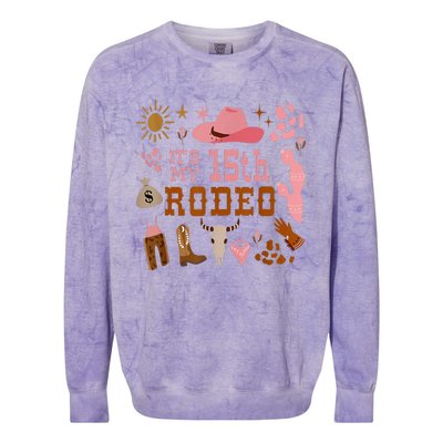 Its My 15 Year Old 15th Birthday Rodeo Cowgirl Colorblast Crewneck Sweatshirt