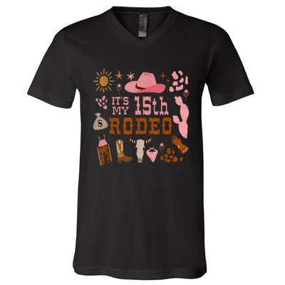 Its My 15 Year Old 15th Birthday Rodeo Cowgirl V-Neck T-Shirt