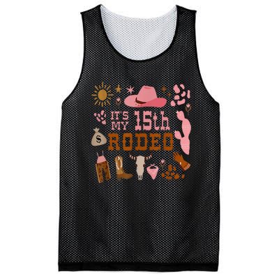 Its My 15 Year Old 15th Birthday Rodeo Cowgirl Mesh Reversible Basketball Jersey Tank