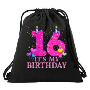 It's My 16th Birthday Sweet donut Happy 16 Year Old Drawstring Bag