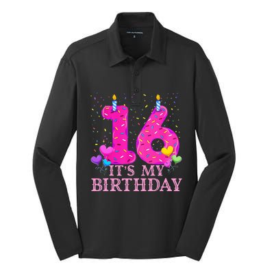 It's My 16th Birthday Sweet donut Happy 16 Year Old Silk Touch Performance Long Sleeve Polo