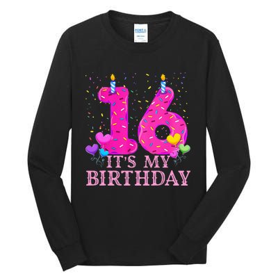 It's My 16th Birthday Sweet donut Happy 16 Year Old Tall Long Sleeve T-Shirt