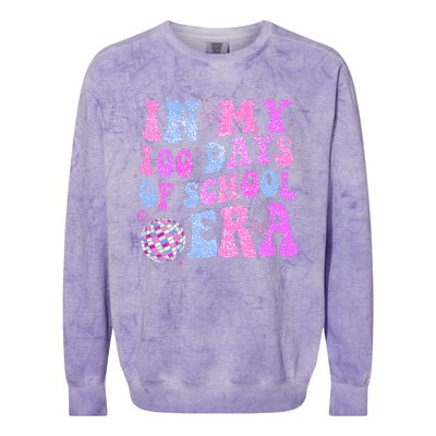 In My 100 Days Of School Era Retro Disco 100th Day Of School Colorblast Crewneck Sweatshirt