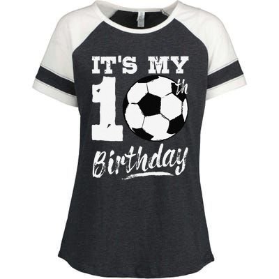 ItS My 10th Birthday Soccer Player 10 Bday Party Team Enza Ladies Jersey Colorblock Tee