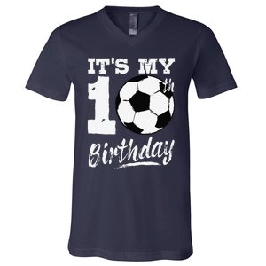 ItS My 10th Birthday Soccer Player 10 Bday Party Team V-Neck T-Shirt