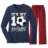 ItS My 10th Birthday Soccer Player 10 Bday Party Team Women's Long Sleeve Flannel Pajama Set 