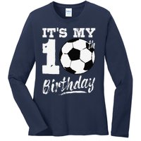 ItS My 10th Birthday Soccer Player 10 Bday Party Team Ladies Long Sleeve Shirt