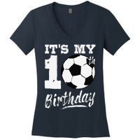 ItS My 10th Birthday Soccer Player 10 Bday Party Team Women's V-Neck T-Shirt