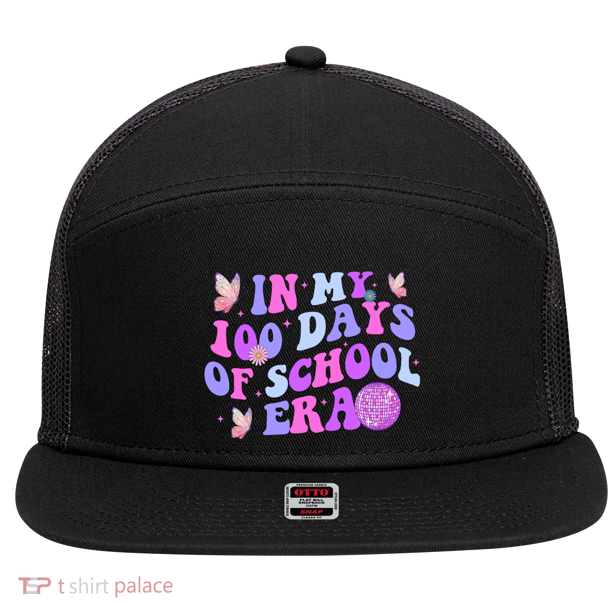 In My 100 Days Of School Era Retro Disco 100th Day Of School 7 Panel Mesh Trucker Snapback Hat