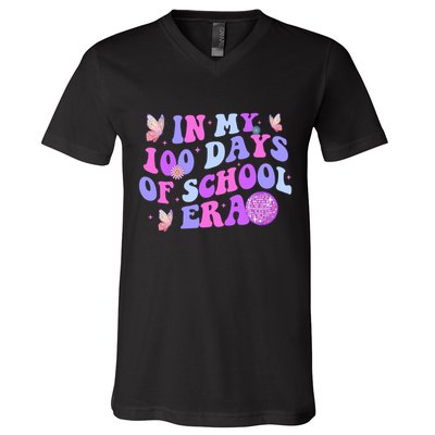 In My 100 Days Of School Era Retro Disco 100th Day Of School V-Neck T-Shirt