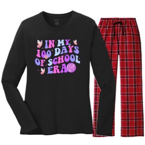 In My 100 Days Of School Era Retro Disco 100th Day Of School Women's Long Sleeve Flannel Pajama Set 