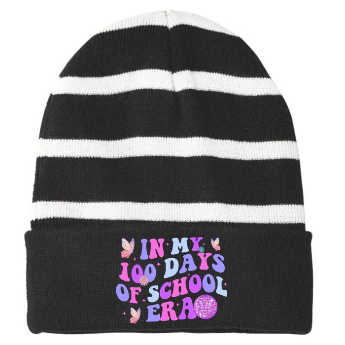 In My 100 Days Of School Era Retro Disco 100th Day Of School Striped Beanie with Solid Band