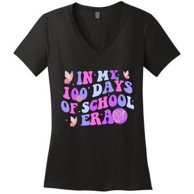 In My 100 Days Of School Era Retro Disco 100th Day Of School Women's V-Neck T-Shirt