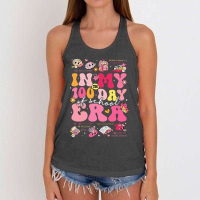 In My 100 Days Of School Era Groovy Retro Student Teacher Women's Knotted Racerback Tank