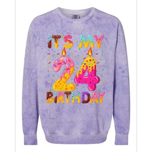 It's My 24th Birthday Sweet Donut 24 Years Old Funny Gift Colorblast Crewneck Sweatshirt