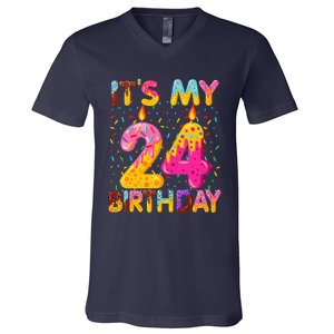 It's My 24th Birthday Sweet Donut 24 Years Old Funny Gift V-Neck T-Shirt