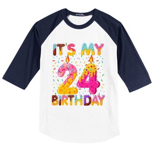 It's My 24th Birthday Sweet Donut 24 Years Old Funny Gift Baseball Sleeve Shirt