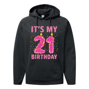 It's My 21st Birthday Sweet Donut 21 Years Old Funny Gifts Performance Fleece Hoodie