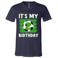 ItS My 2 Years Old Birthday Boy Soccer 2nd Birthday V-Neck T-Shirt