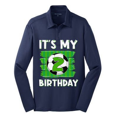 ItS My 2 Years Old Birthday Boy Soccer 2nd Birthday Silk Touch Performance Long Sleeve Polo