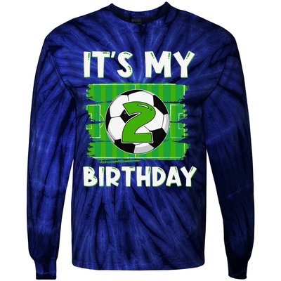 ItS My 2 Years Old Birthday Boy Soccer 2nd Birthday Tie-Dye Long Sleeve Shirt