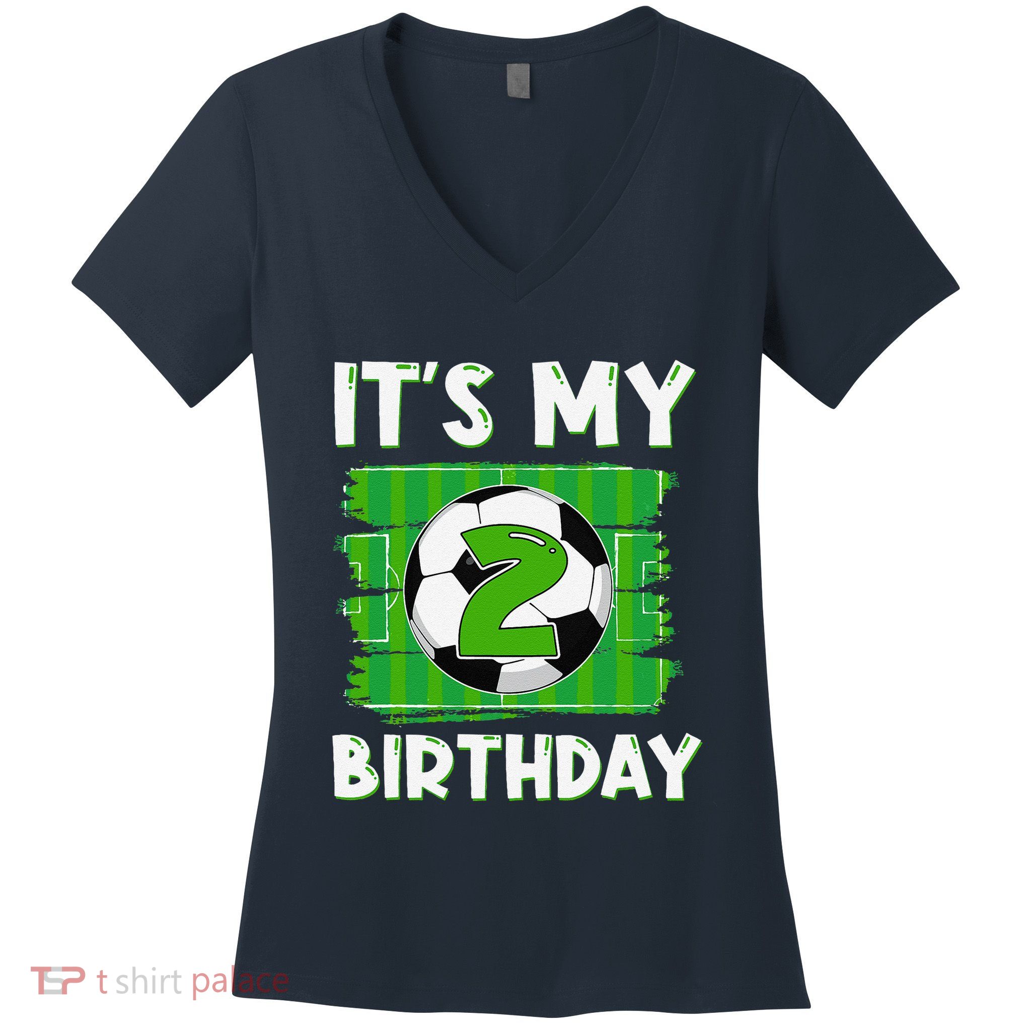 ItS My 2 Years Old Birthday Boy Soccer 2nd Birthday Women's V-Neck T-Shirt