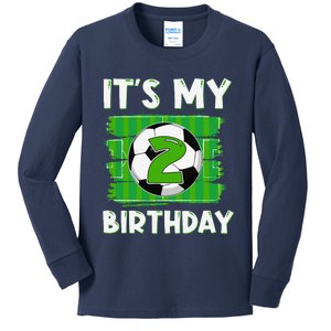 ItS My 2 Years Old Birthday Boy Soccer 2nd Birthday Kids Long Sleeve Shirt