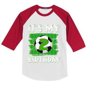 ItS My 2 Years Old Birthday Boy Soccer 2nd Birthday Kids Colorblock Raglan Jersey