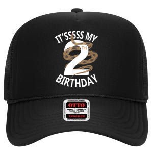 Its My 2nd Birthday 2 Years Old Snake Boy And Girl Party High Crown Mesh Back Trucker Hat