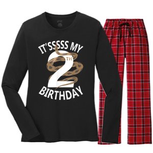 Its My 2nd Birthday 2 Years Old Snake Boy And Girl Party Women's Long Sleeve Flannel Pajama Set 