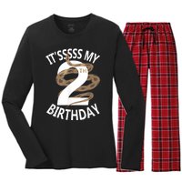 Its My 2nd Birthday 2 Years Old Snake Boy And Girl Party Women's Long Sleeve Flannel Pajama Set 