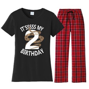 Its My 2nd Birthday 2 Years Old Snake Boy And Girl Party Women's Flannel Pajama Set