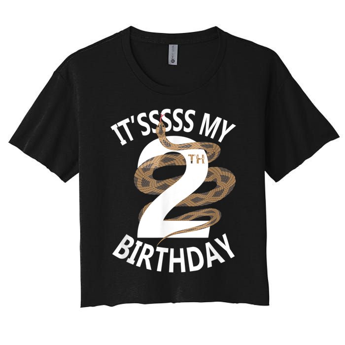 Its My 2nd Birthday 2 Years Old Snake Boy And Girl Party Women's Crop Top Tee