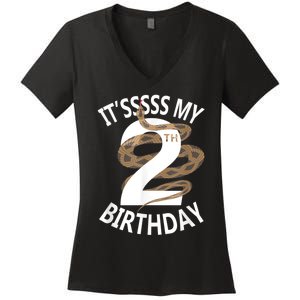 Its My 2nd Birthday 2 Years Old Snake Boy And Girl Party Women's V-Neck T-Shirt