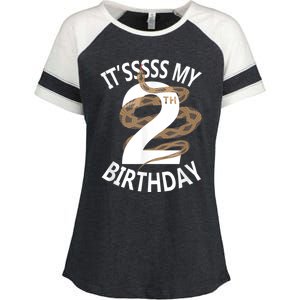 Its My 2nd Birthday 2 Years Old Snake Boy And Girl Party Enza Ladies Jersey Colorblock Tee